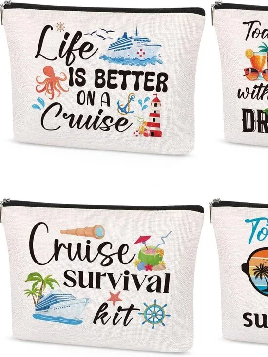 4 Pc Set Vacation Cruise Themed Makeup Travel Bags‎ New !!