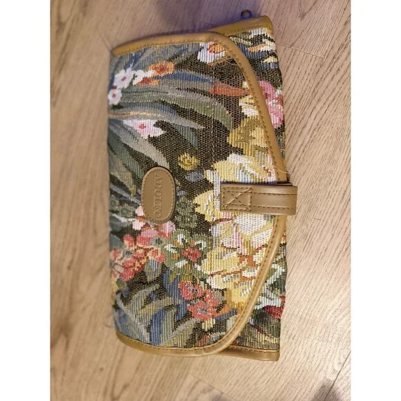 Vintage boho cottagecore retro ADOLFO Floral Tapestry Hanging Toiletry Bag