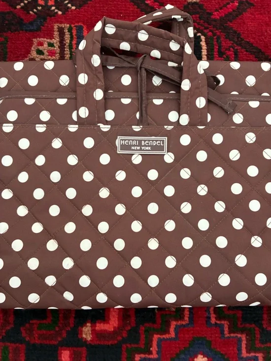 Henri Bendel Brown and White Polka Dots Travel Makeup Bag