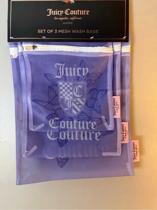 Juicy Couture Home Set of 3 Mesh Wash Bags Purple NWT