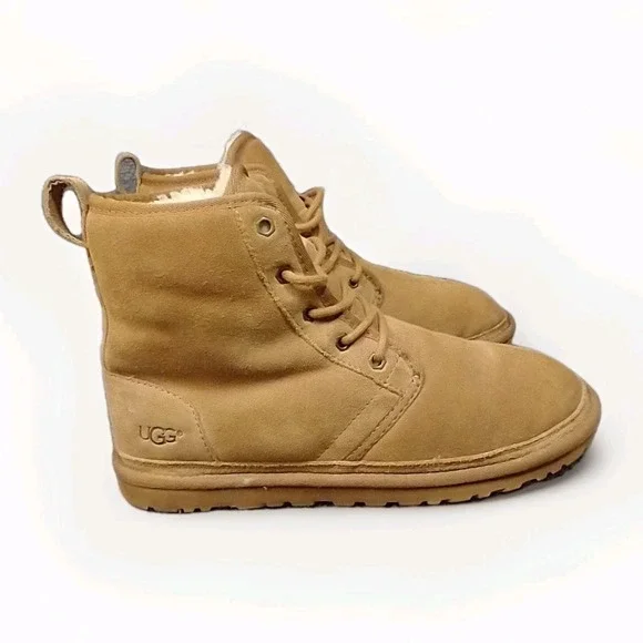 UGG Harkley Mens 9 Mid Top Fleece Lined Suede Boots Tan Brown 1016472