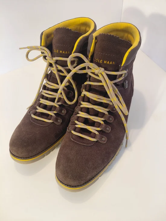 Cole Haan Men's Brown Suede Hiker Boots with Yellow Trim