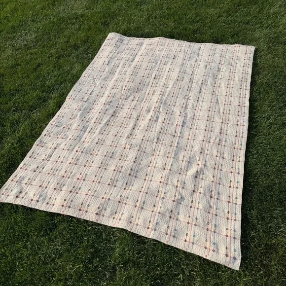 A+ Vintage Hand Woven Waffle Weave Cotton Blanket Multi Color Grid Throw 68x51