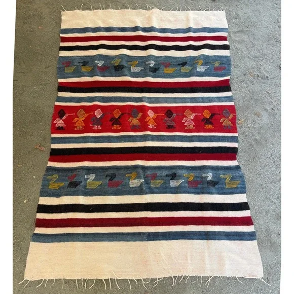 Guatemalan Mayan Momostenango Folk Art Throw Blanket 76x51 Guatemala Handwoven