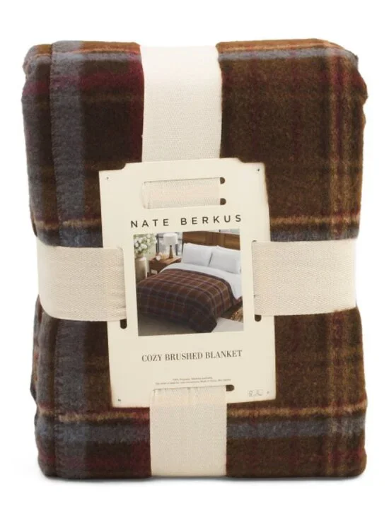 NATE BERKUS Faux Cashmere Plaid Blanket