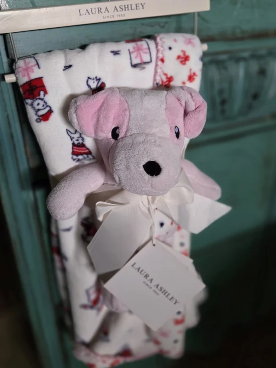 Laura Ashley Pink Plush Bear Lovey with Cream Bow