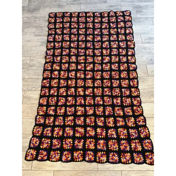 Crochet Granny Square Blanket Halloween Holiday Afghan Throw Handmade Vintage