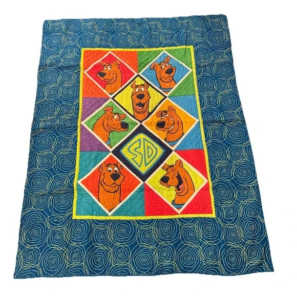 Vintage Scooby Doo Faces Blanket Twin Size 90s Colorful Color Block Swirls 68x86