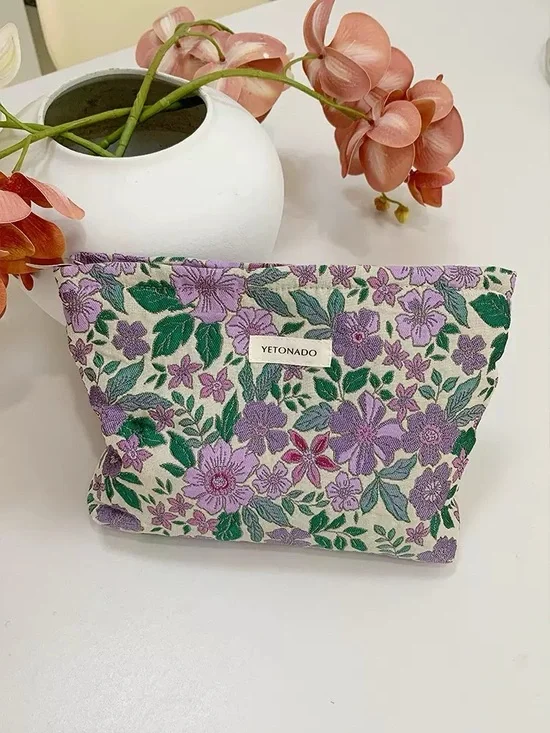 Yetonado Floral Cosmetic Pouch in Purple & Green