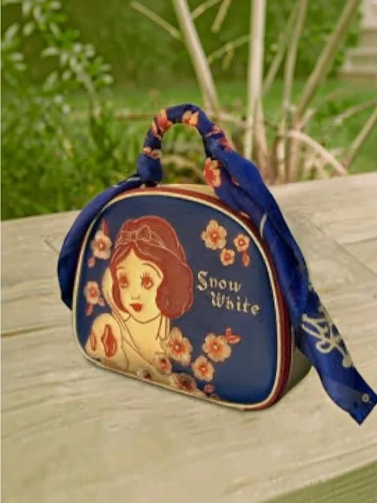 Disney 1937 Snow White Collection Makeup Bag Gold/Blue/Maroon Soft Embroidered