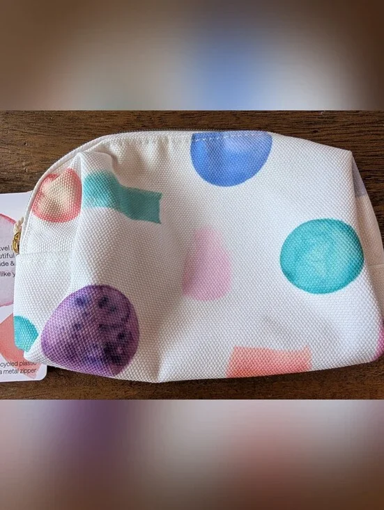 Mad Hippie Polka Dot Pastel Cosmetic Pouch - White with Multicolor Dots