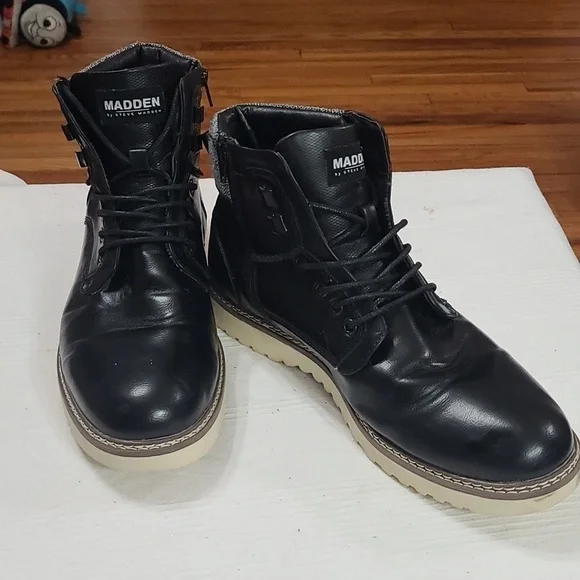 Madden by Steve Madden Delwar Mens Ankle Boots Faux Leather Black Sz 13 EUC READ
