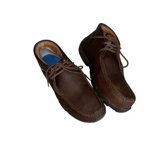 Twisted X Mens Brown Leather Driving Mocs Lace Up‎ Steel Toe Chukka Boot MDMSM01