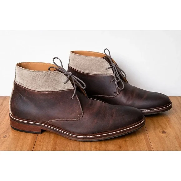 Cole Haan Mens 11 M Brown Leather Suede Chukka Boots Lace Up Two Tone