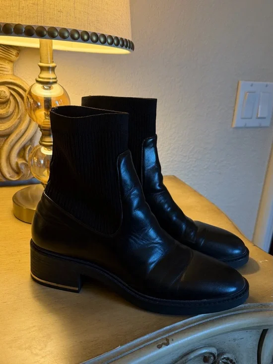 Zara Black Leather Chukka Boots with Knit Ankle