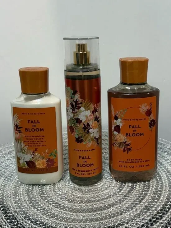 BBW Fall In Bloom Fragrance Mist and Body Lotion and Body Wash Set of 3 NWT