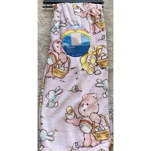 Care Bears Easter Eggs‎ Bunnies Chicks Throw Blanket 50”X 70” Cheer Bear NEW