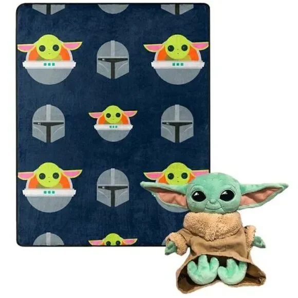 Mandalorian Baby Yoda Star Wars Throw Blanket and Hugger Plush