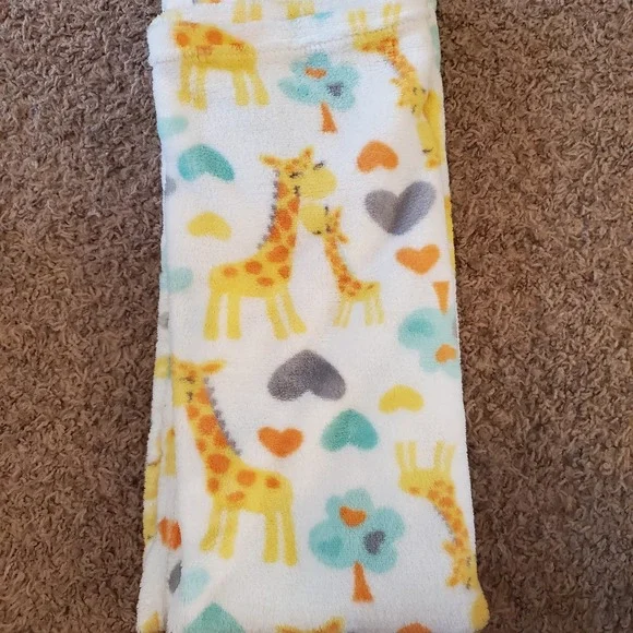 Baby Starters Blanket Giraffe Trees Yellow Gray Green Hearts White Fleece