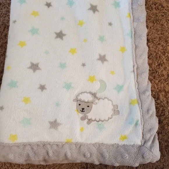 Child of Mine Carters Sheep Stars Baby Blanket Gray Mint Minky Dot Sherpa Lamb