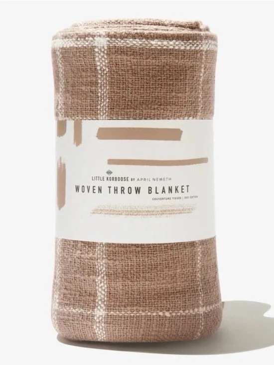 NEW LITTLE KORBOOSE WOVEN THROW BLANKET MOCHA MOUSSE
