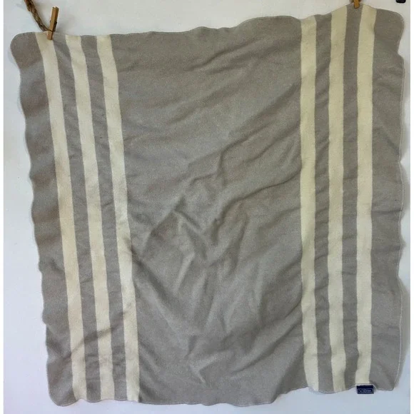 Faribault Woolen Mill Striped Throw Blanket 100% Virgin Wool Grey Cream Small