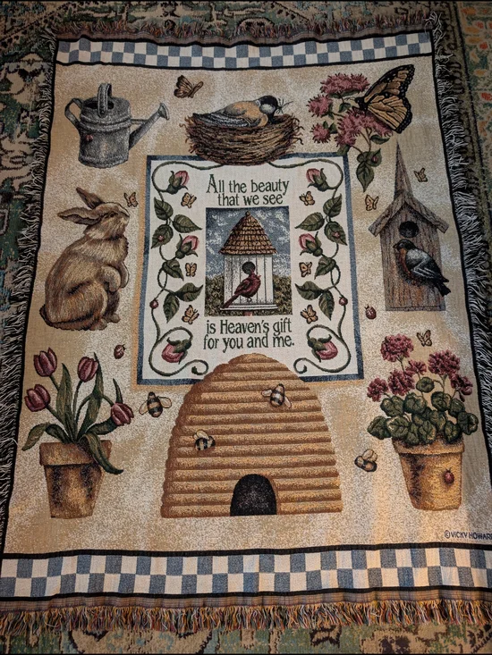 Beige Floral & Garden Wall Throw Blanket - 'All the Beauty'