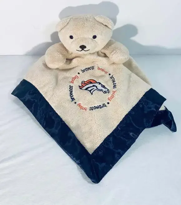 Denver Broncos Teddy Bear Lovey Blue Satin trim Baby Fanatic