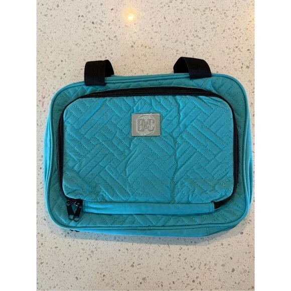 Teal Quilted Cosmetic Bag with Front Pocket