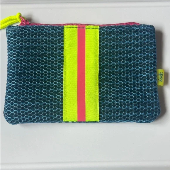 Ipsy Blue Mesh Pouch with Neon Accents