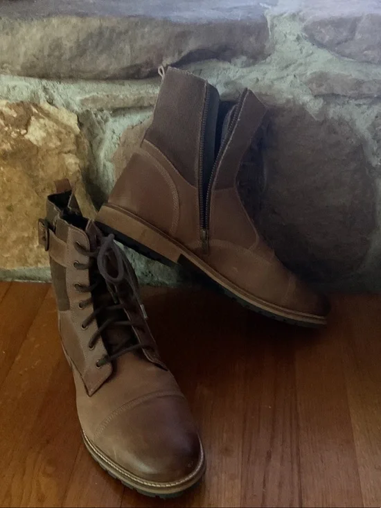 Men's Brown Leather Chukka Boots with Lace and Side Zip Detail