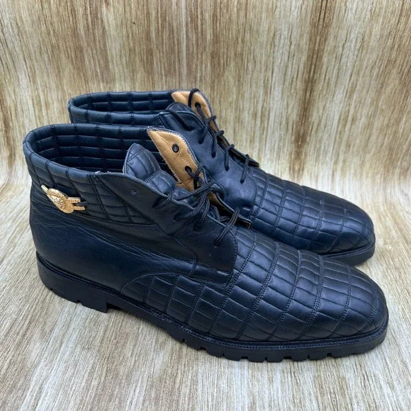 Mezlan Chukka Boots Men's Size 12 Black Quilted Leather Medusa Lug 12532-9328