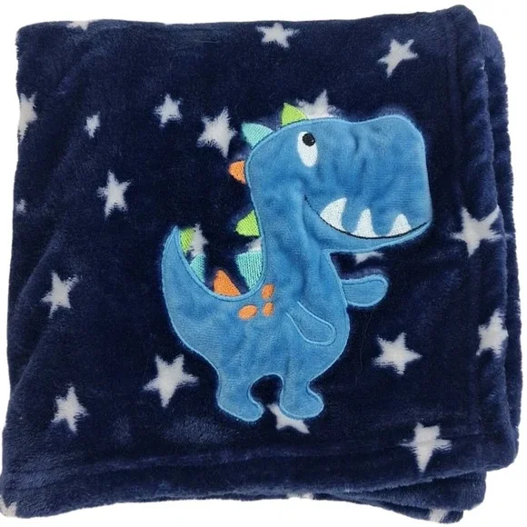 Baby Essentials Blue Dinosaur Star Blanket‎ Soft Fleece Boy Lovey Security EUC