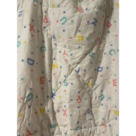 Vintage Baby Blanket Pastel ABCs Quilted Nursery Decor Retro Unisex