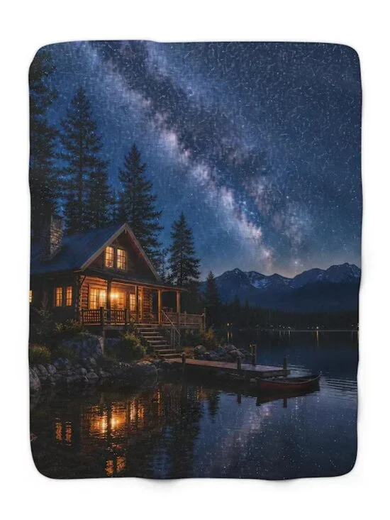Starry Night Sky Cabin Sherpa Blanket – Lakefront Cozy Fleece 60