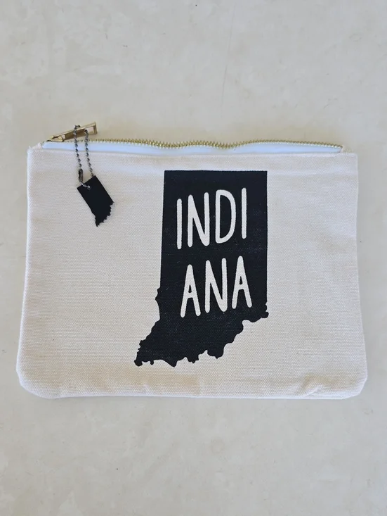 Indiana Canvas Zip Pouch - Black Print on Natural Canvas