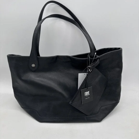 Frye Kenzie Unlined Leather Tote with Matching Pouch Black New MSRP $248