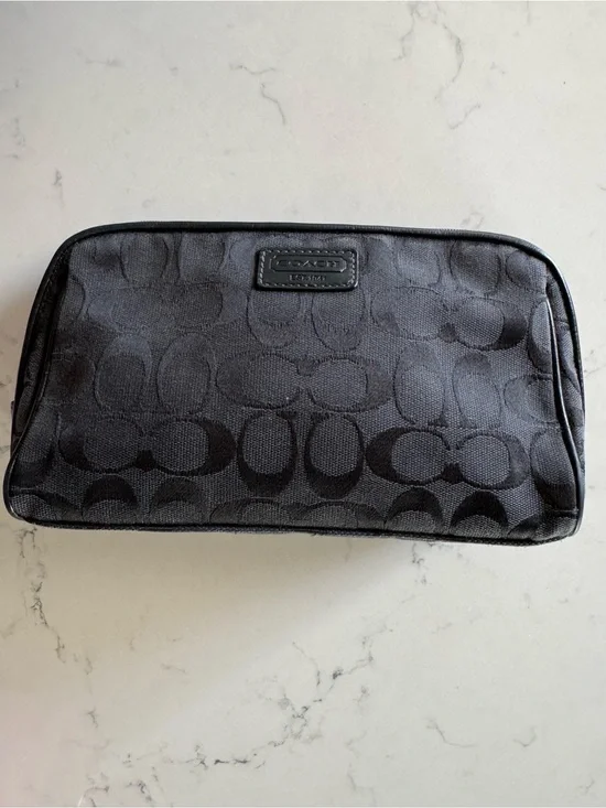 Coach black large cosmetic bag in signature canvas