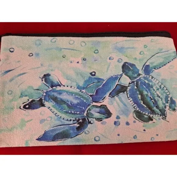 Sea Turtles Cosmetic/Travel Bag Zippered Top ‎ 8 1/4 