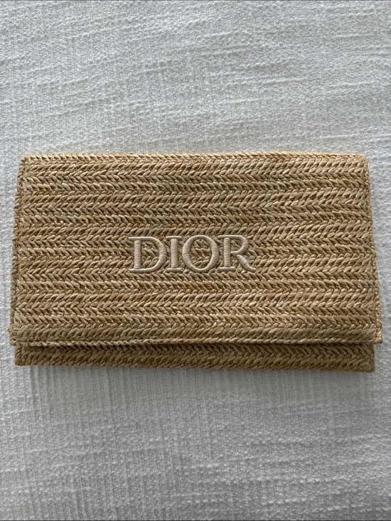 Dior Natural Woven Straw Cosmetic Clutch