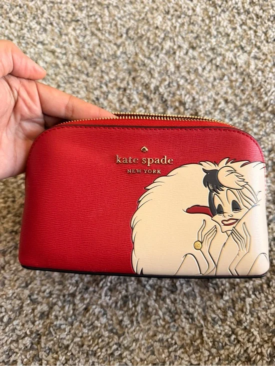 kate spade red & cream Cruella Disney makeup bag