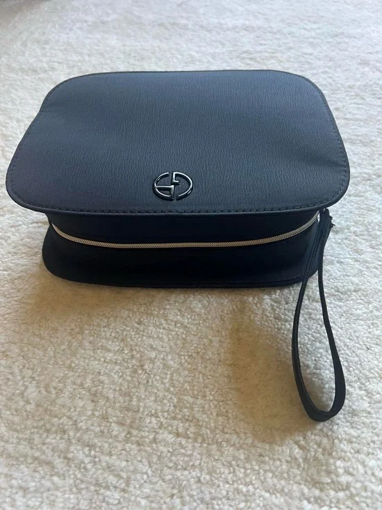 Giorgio Armani Black Leather Cosmetic Wristlet with Logo