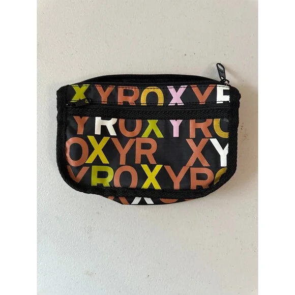 Roxy Colorful Letters Signature Logo Skater Aesthetic Dual Zipper Nylon Pouch