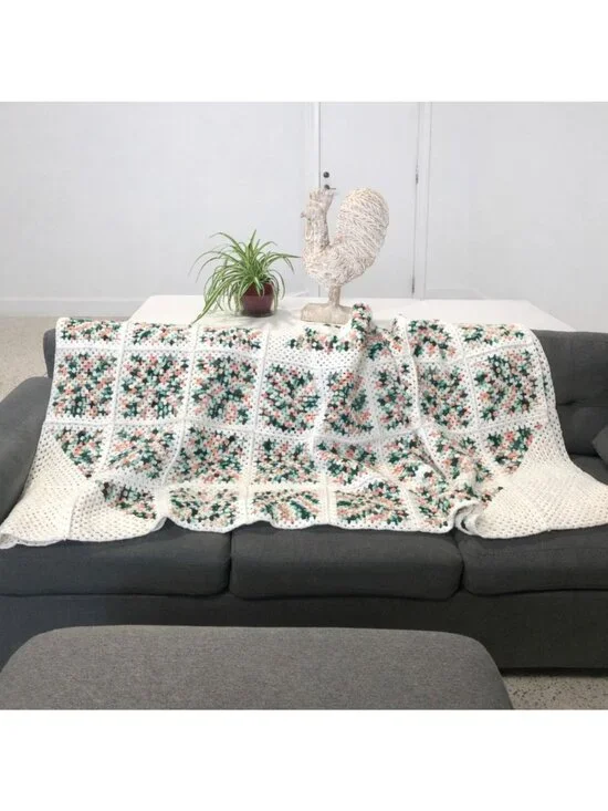 Handmade Granny Square Crochet Blanket Multicolor Throw Cottage Country