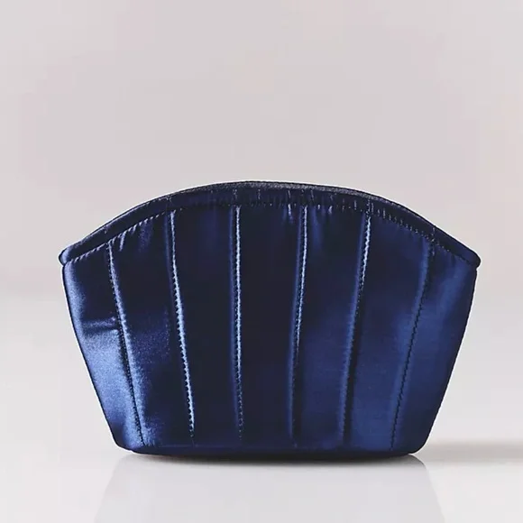 NWT By Anthropologie Satin Half Moon Cosmetic Bag in Navy