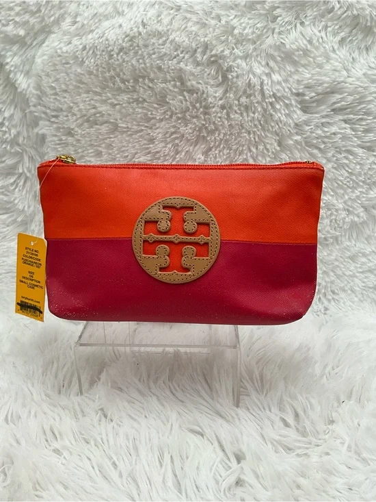 Tory Burch Orange and Red Colorblock Cosmetic Case NWT w/ Storage Wear
