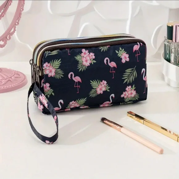 Flamingoes Cosmetic Bag Double Zippered Organizer Wallet