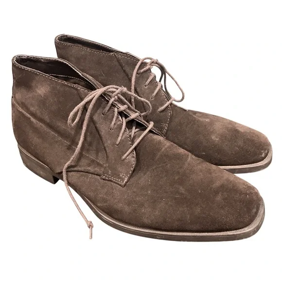Calvin Klein Chukka Mens 9.5 Brown Ellias‎ Suede Lace Up Square Toe Ankle Boots