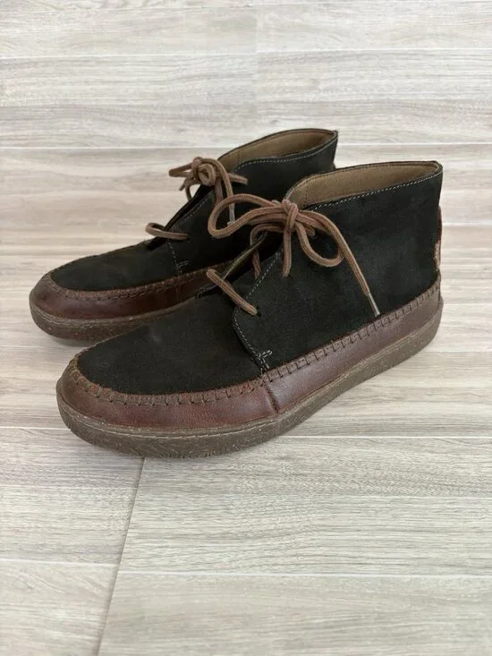 Clarks Olive Green Hodson Suede Leather Trim Lace Mid Ankle Boots