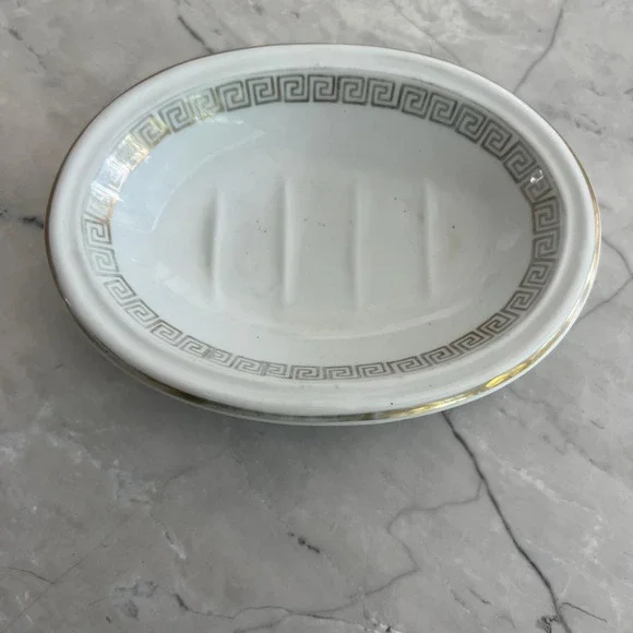 Vintage Lefton China Greek key gold soap‎ dish